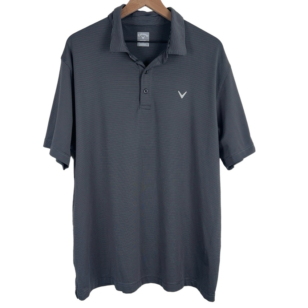 Callaway‎ Golf Shirt Mens Size XL Black Gray Striped Opti-Dri Casual Athleisure